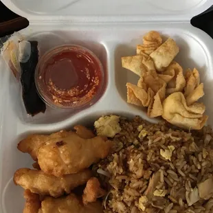 The sesame chicken combo- literally stuffed to the brim!