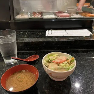 Soup and salad - nice starter for my meal.