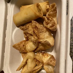 Crab Rangoon and spring rolls