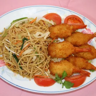 Tempura Shrimps(6) with Lo Mein