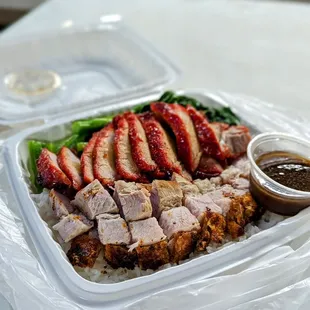 $13 roast pork &amp; char siu plate