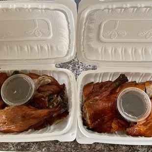 whole roast duck in separate containers