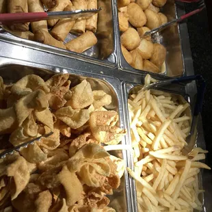 Eggrolls, French fries.