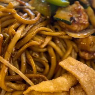 Lunch combo with chow mein and fried rice