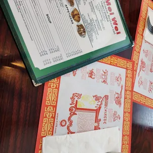 a menu and a fork and knife