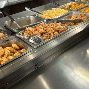 Ready to serve Scoop line: Sweet and sour chicken, salt and pepper shrimp, low mein, fried chicken, sesame chicken