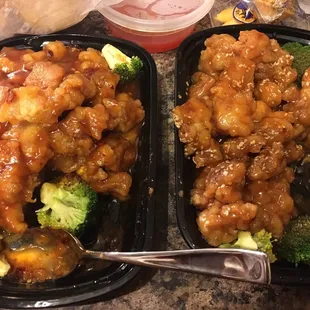 two trays of chicken and broccoli