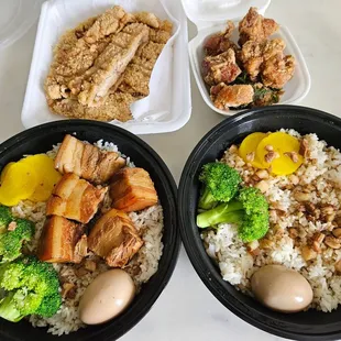 Pork chop, popcorn chicken, pork belly rice
