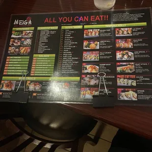Front page of the AYCE menu.