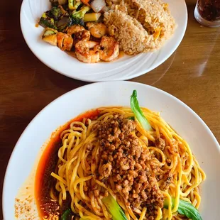Dan Dan Noodles (tasted good but not authentic) &amp; hibachi lunch chicken and shrimp (tasted ok)