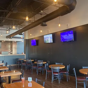 tables and chairs in a restaurant
