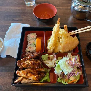 Chicken Bento Box Lunch, best deal in town and It tasted really good too, can't go wrong, service was quick, I will be a regular