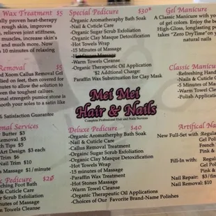 Menu -pedicure starts at $25