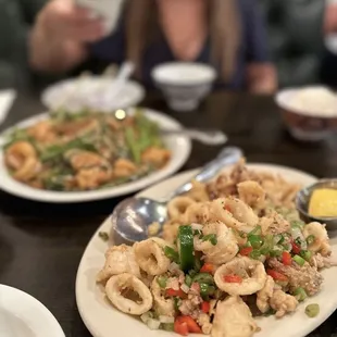 two plates of food on a table