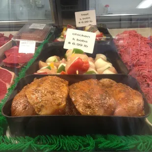 Southwest chicken, chicken, beef k-bobs