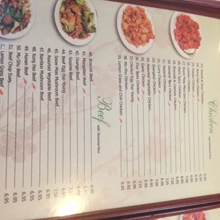 Menu page 2: chicken and beef dishes