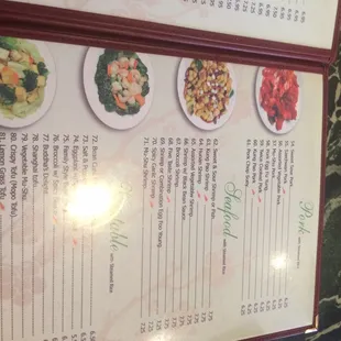 Menu page 3: pork, seafood, vegetable dishes