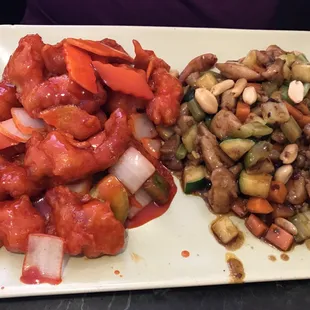 Kung Pao chicken and sweet sour chicken. Combo special