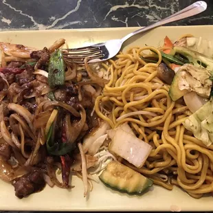 Mongolian beef and vegetable lo mein. Combo special