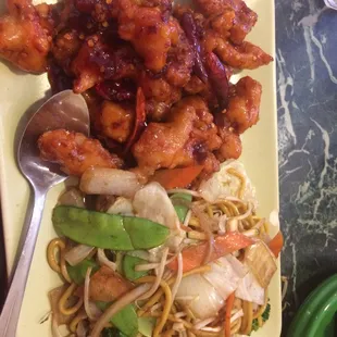 General Tsos chicken and veggie low mein