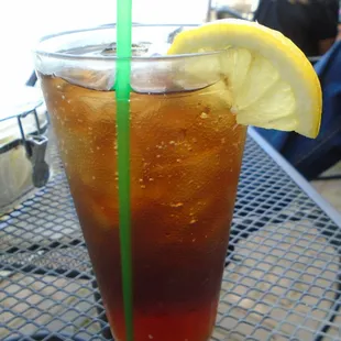 A frosty iced tea, lakeside, on a 90 degree summer day!