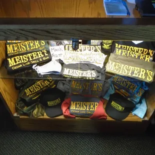 Meister's merch inside the front entryway.