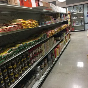 shelves of food in a grocery store