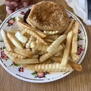 My sons plain cheeseburger and fries