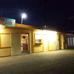 a car parked in front of it