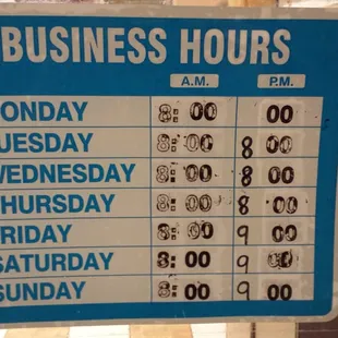 Business Hours. Photo taken 4/23/2015.