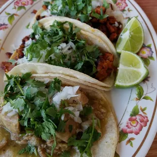One chilli verde, two al pastor tacos..