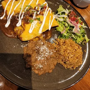 Chili Garlic Smoked Pork Enchiladas with Rice and Refried Beans - Amazing!!