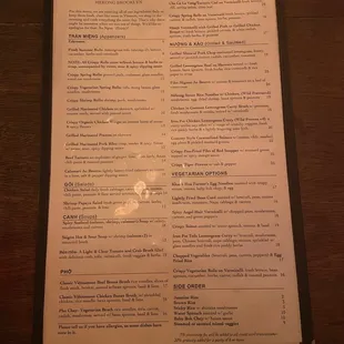 Full Food Menu as of February 2023