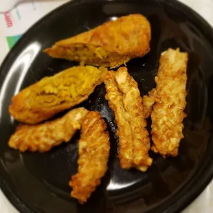 Air fryer leftovers, crispy calamari and curry egg roll
