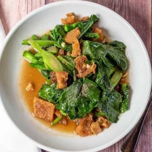 Gai Lan (Chinese broccoli with Crispy pork)