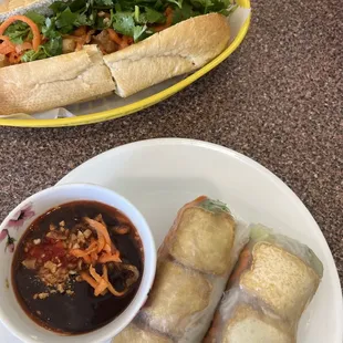 Tofu banh mi and tofu spring rolls