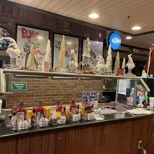 christmas decorations on the counter