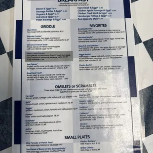 Breakfast menu