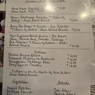 Weekend menu