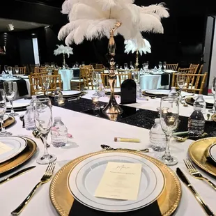 Gold and black masquerade decorations