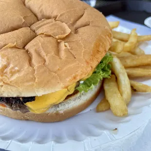 Wagon wheel burger with fries