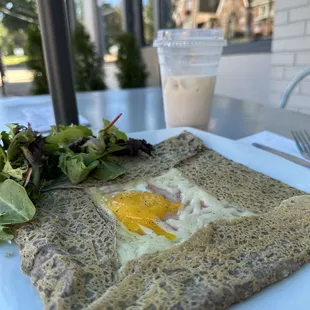 Ham, Egg &amp; Swiss crepe &amp; an iced chai latte