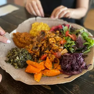 Mela's Vegetarian Platter with Chicken and Mushrooms