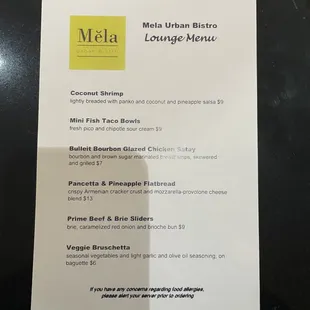 The bar menu.