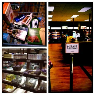 Inside store, in line, looking at the merch.