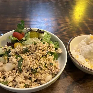Spicy Chicken Salad Larb Salad, Coconut Rice