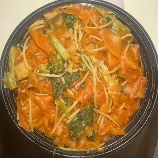 Vegan Pad Thai (vegetables, no peanuts, half pad see ew flat rice noodles half pad thai thin noodles)