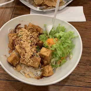 Vermicelli Bowl with tofu and my friend got the fish platter