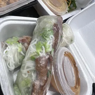 Grilled pork spring rolls