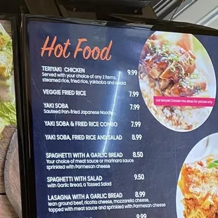 Hot foods menu